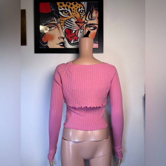 Blumarine Twin Knit Long Sleeve Sweater Tank Set in Bubblegum Pink Wool cardigan